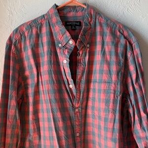 J. Crew Coral and Teal Plaid Button Down Shirt